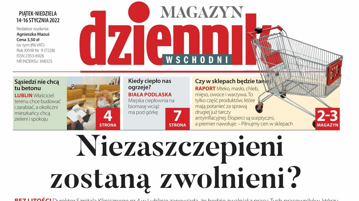  Pierwsza strona Dziennika Wschodniego z 14 stycznia 2022 r. 