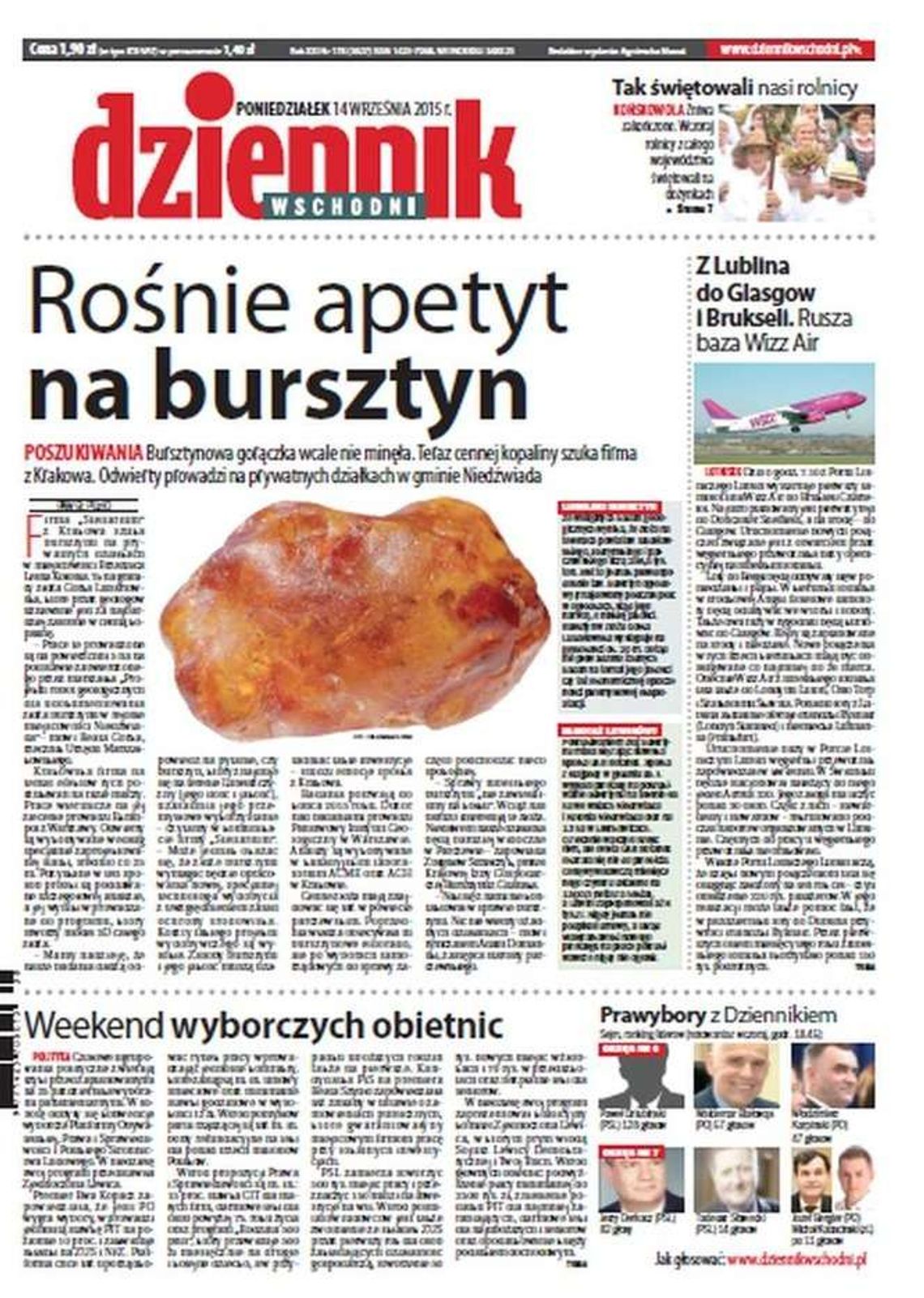 Pierwsza strona Dziennika Wschodniego z 14 września 2015