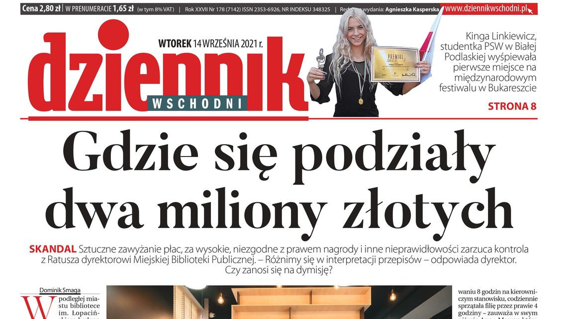  Pierwsza strona Dziennika Wschodniego z 14 września 2021 r. 