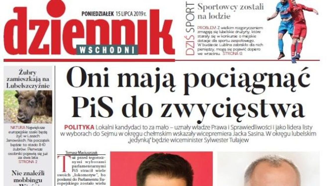 Pierwsza strona Dziennika Wschodniego z 15.07.2019 Pierwsza strona Dziennika Wschodniego z 15.07.2019
