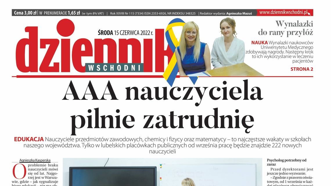 Pierwsza strona Dziennika Wschodniego z 15 czerwca 2022 roku