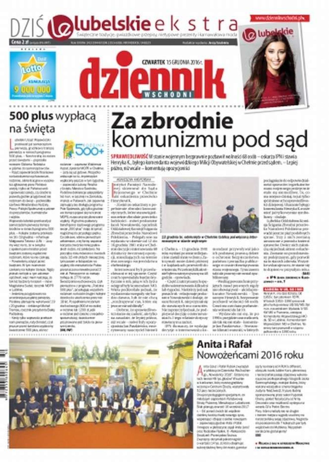 Pierwsza strona Dziennika Wschodniego z 15 grudnia 2016 r.