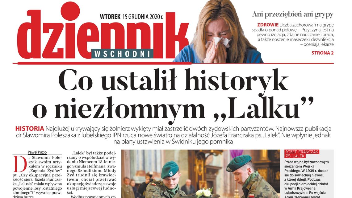  Pierwsza strona Dziennika Wschodniego z 15 grudnia 2020 r. 