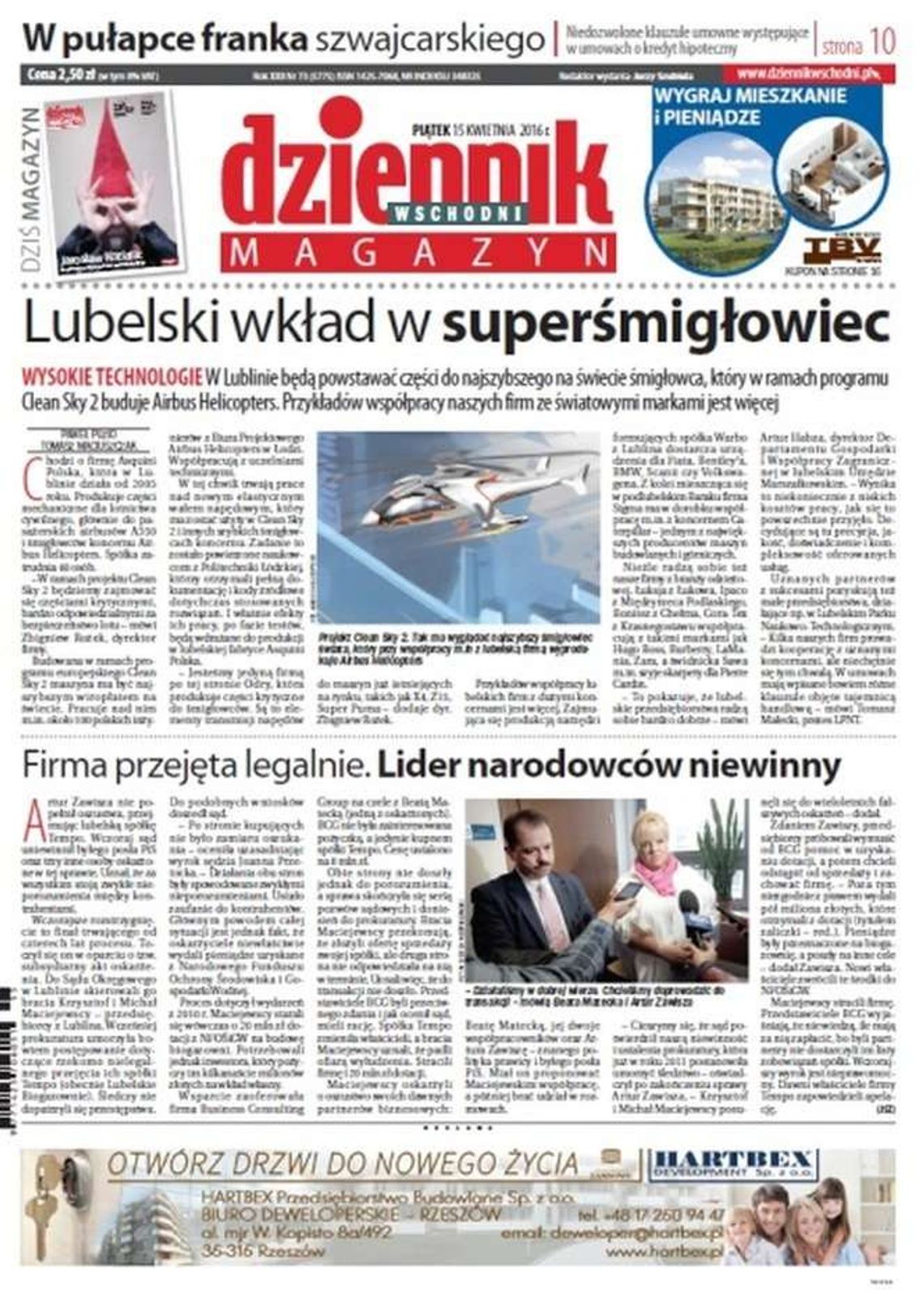 Pierwsza strona Dziennika Wschodniego z 15 kwietnia 2016 roku