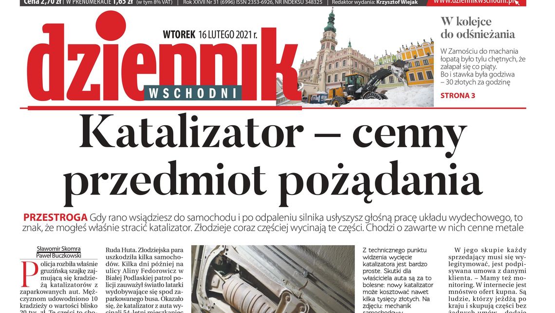 Pierwsza strona Dziennika Wschodniego z 15 lutego 2021 r. 