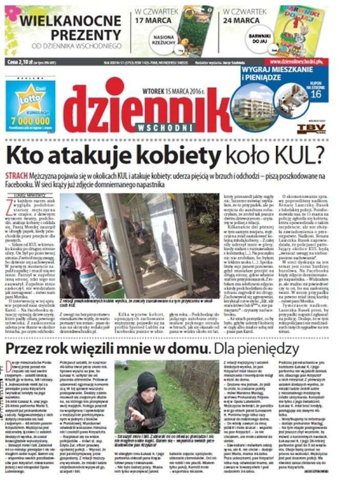 Pierwsza strona Dziennika Wschodniego z 15 marca 2016 roku