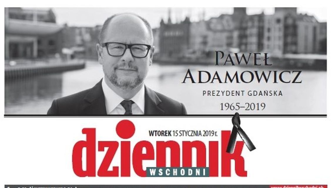 Pierwsza strona Dziennika Wschodniego z 15 stycznia 2019 roku