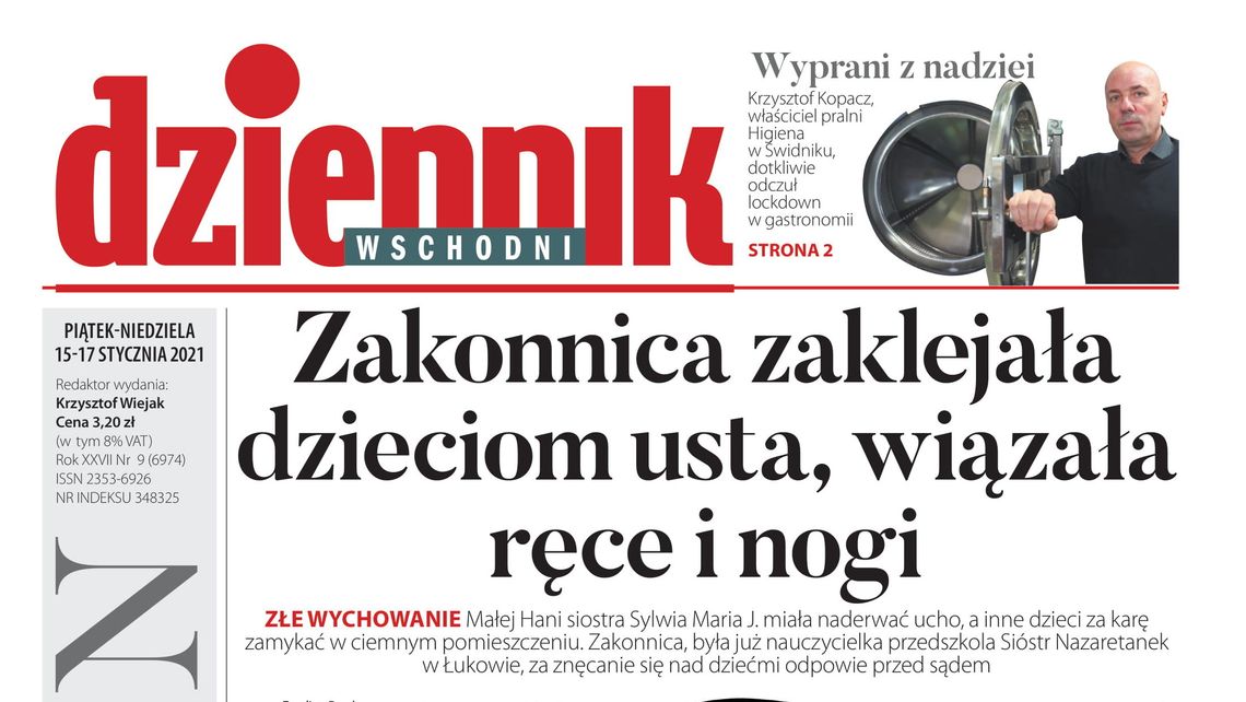  Pierwsza strona Dziennika Wschodniego z 15 stycznia 2021 r. 