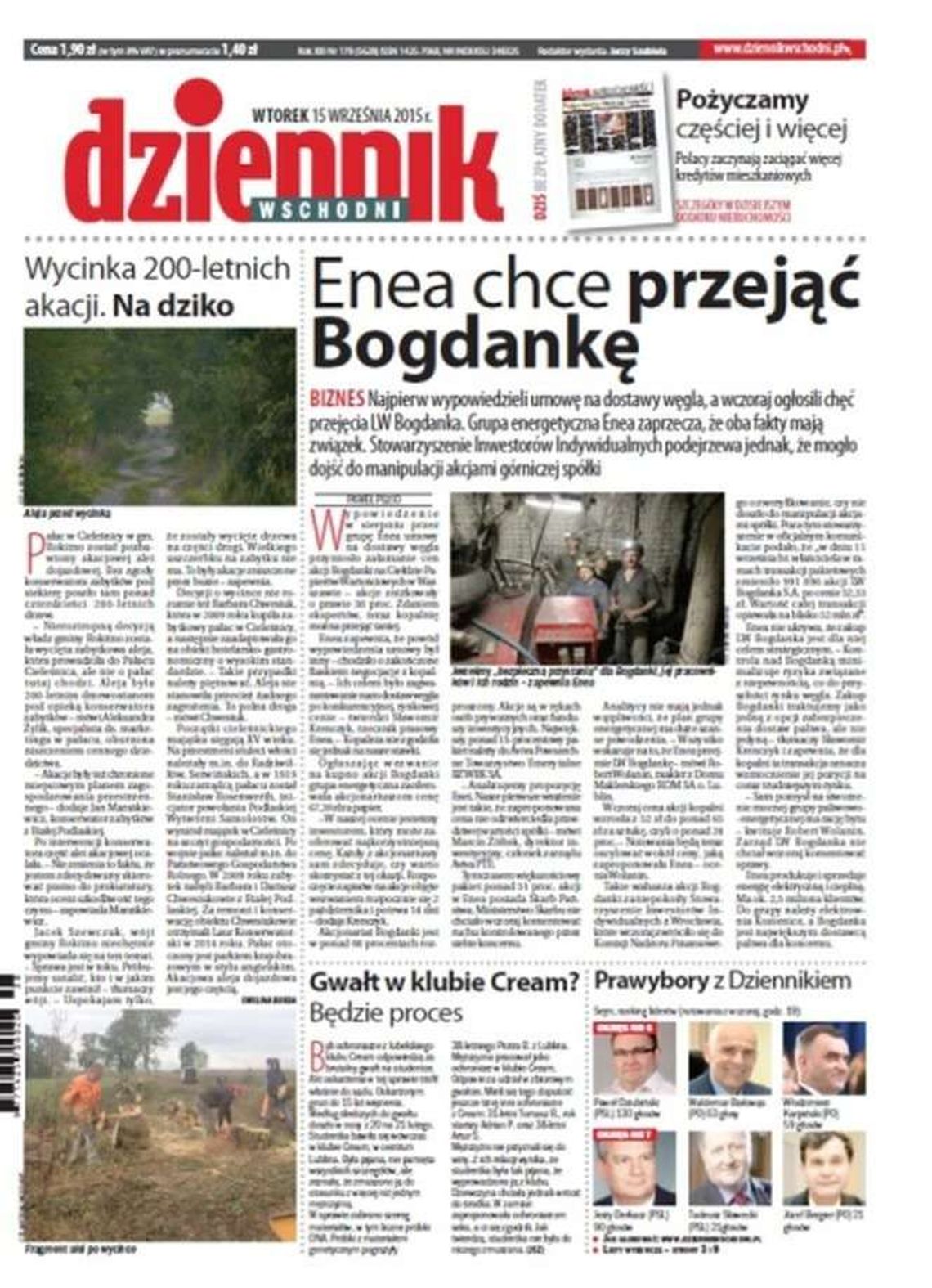 Pierwsza strona Dziennika Wschodniego z 15 września 2015 roku