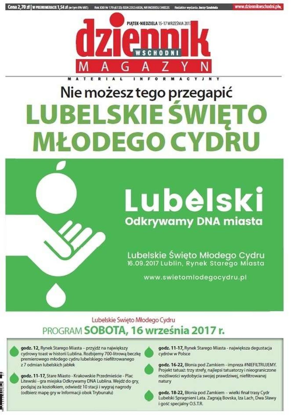 Pierwsza strona Dziennika Wschodniego z 15 września 2017 roku Pierwsza strona Dziennika Wschodniego z 15 września 2017 roku