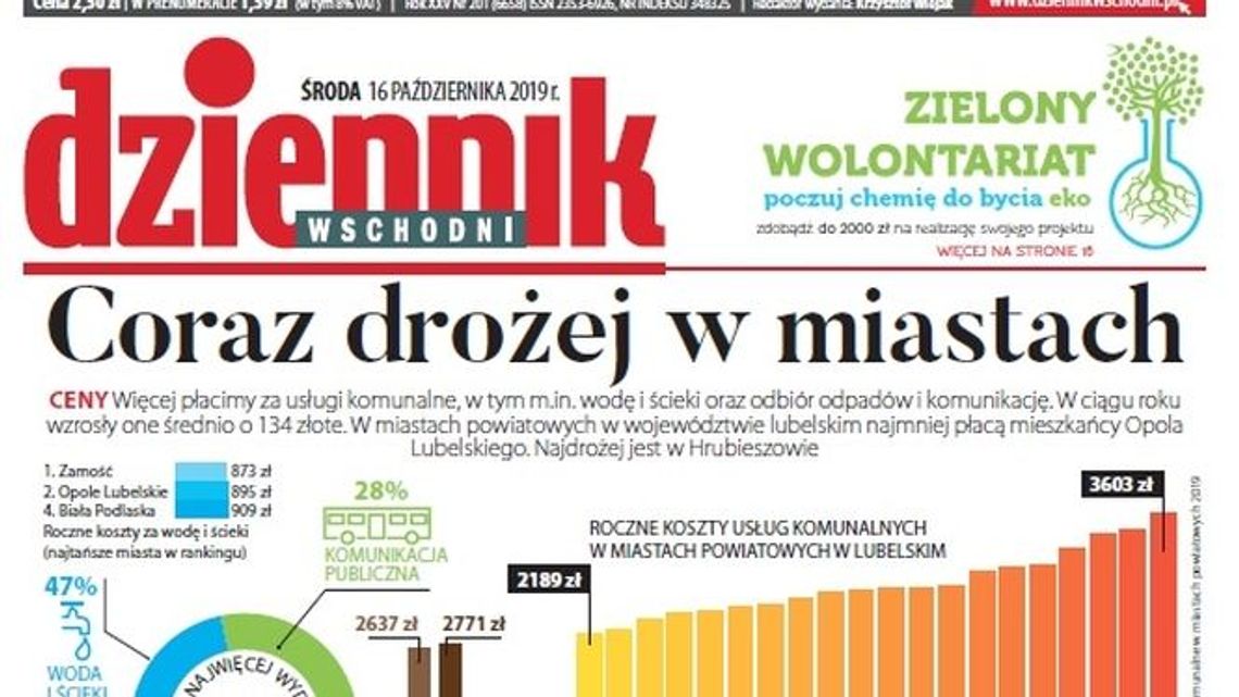 Pierwsza strona Dziennika Wschodniego z 16.10.2019