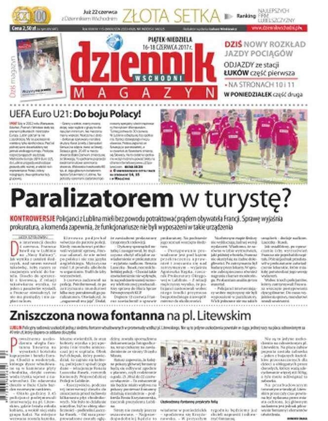 Pierwsza strona Dziennika Wschodniego z 16 czerwca 2017