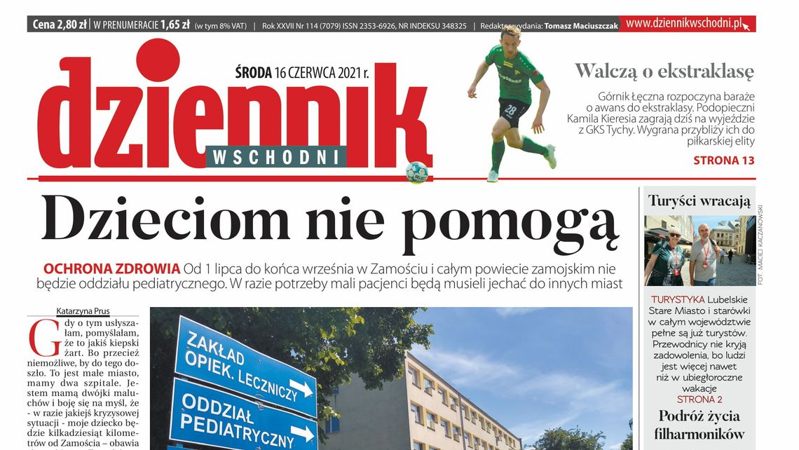 Pierwsza strona Dziennika Wschodniego z 16 czerwca 2021 roku