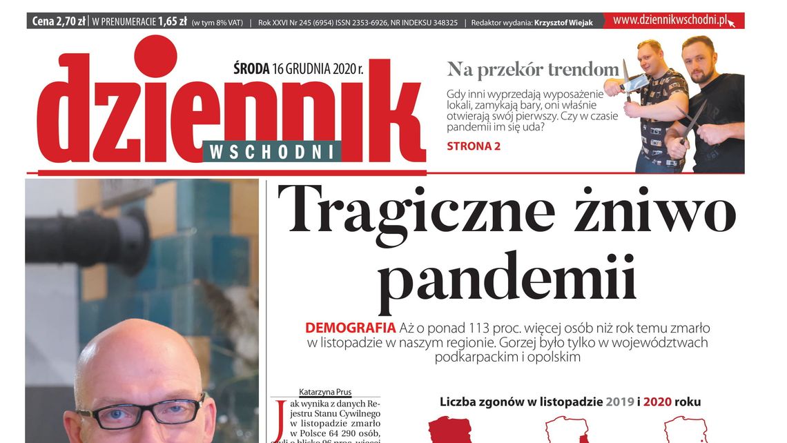 Pierwsza strona Dziennika Wschodniego z 16 grudnia 2020 r.