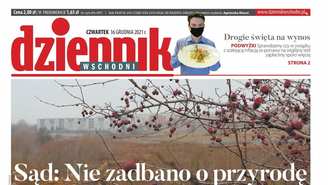  Pierwsza strona Dziennika Wschodniego z 16 grudnia 2021 r. 
