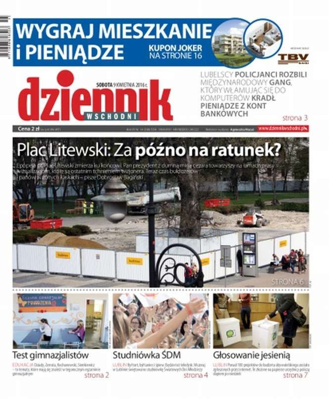 Pierwsza strona Dziennika Wschodniego z 16 kwietnia 2016