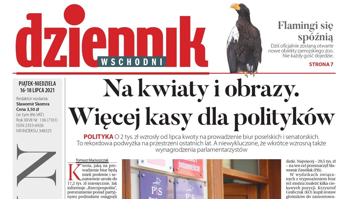Pierwsza strona Dziennika Wschodniego z 16 lipca 2021 r.