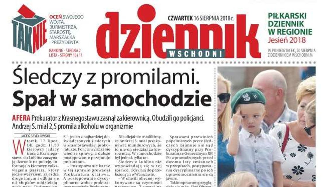 Pierwsza strona Dziennika Wschodniego z 16 sierpnia 2018 r.