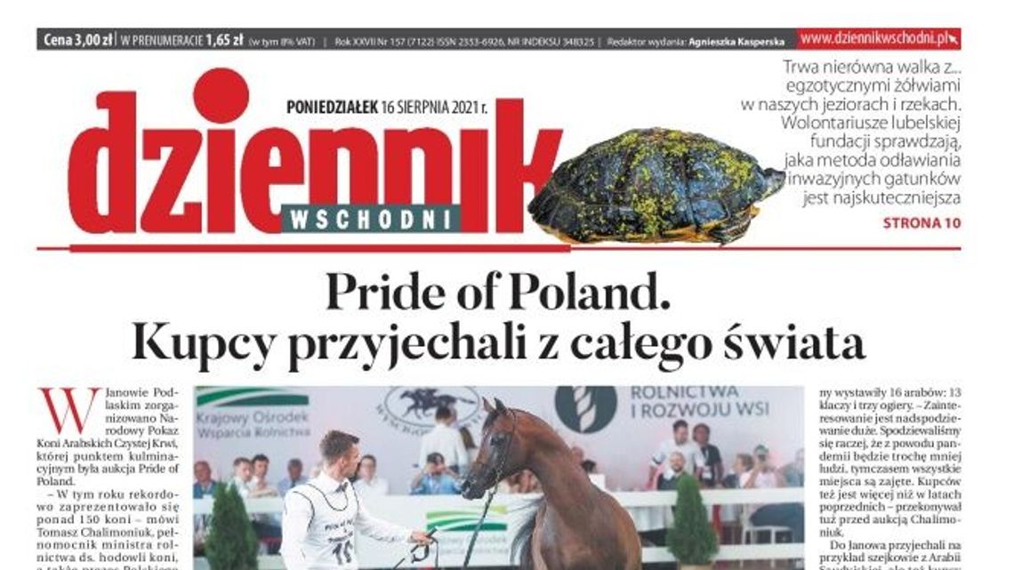 Pierwsza strona Dziennika Wschodniego z 16 sierpnia 2021 roku