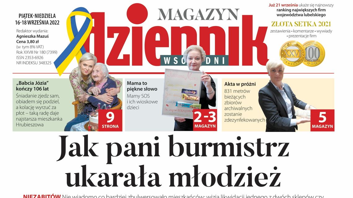  Pierwsza strona Dziennika Wschodniego z 16 września 2022 r. 