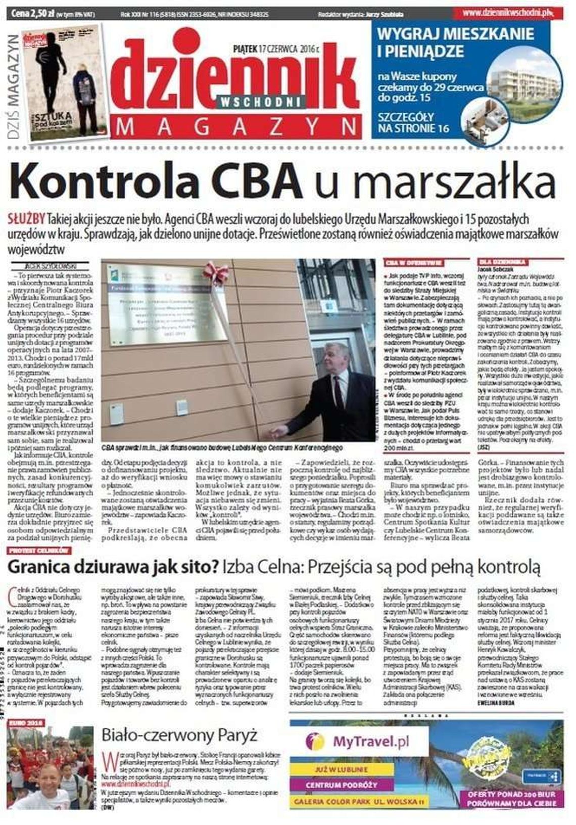 Pierwsza strona Dziennika Wschodniego z 17 czerwca 2016 roku