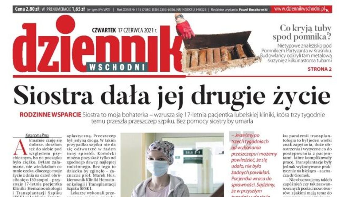 Pierwsza strona Dziennika Wschodniego z 17 czerwca 2021 r.