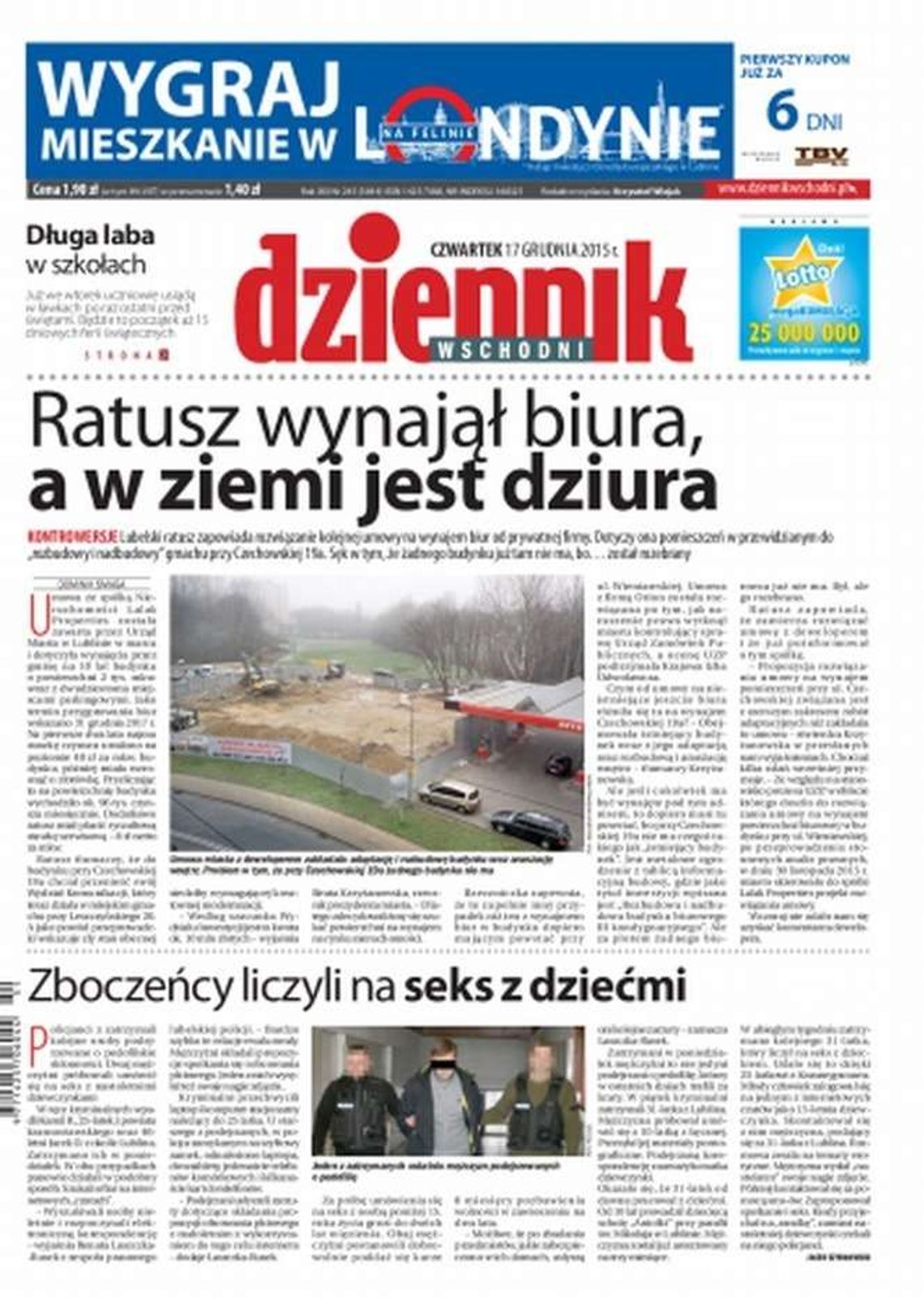 Pierwsza strona Dziennika Wschodniego z 17 grudnia 2015