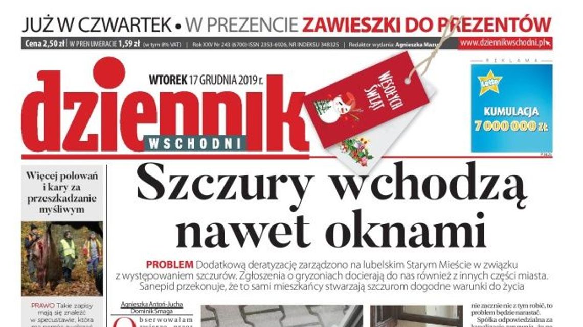 Pierwsza strona Dziennika Wschodniego z 17 listopada 2019 r.