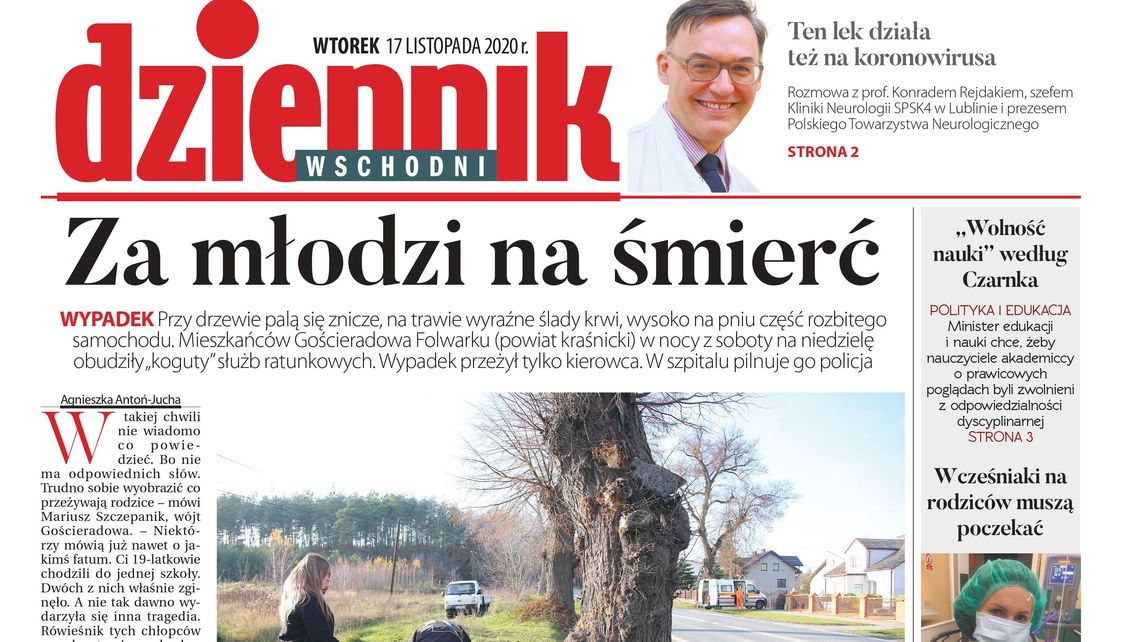  Pierwsza strona Dziennika Wschodniego z 17 listopada 2020 r. 