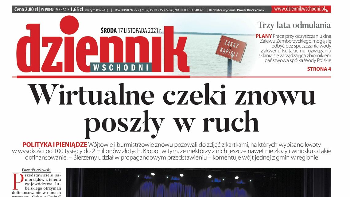 Pierwsza strona Dziennika Wschodniego z 17 listopada 2021 roku