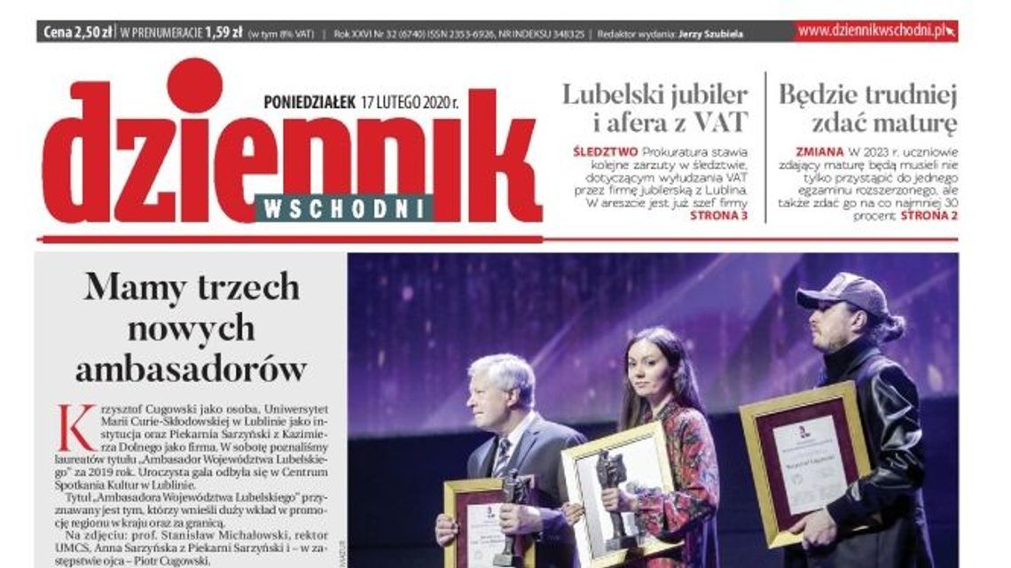 Pierwsza strona Dziennika Wschodniego z 17 lutego 2020 r.