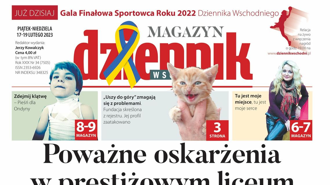 Pierwsza strona Dziennika Wschodniego z 17 lutego 2023 r. 