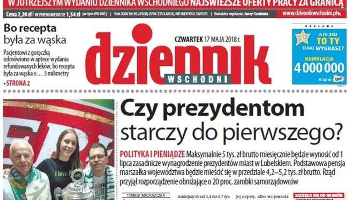 Pierwsza strona Dziennika Wschodniego z 17 maja 2018 roku