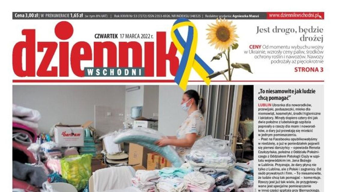 Pierwsza strona Dziennika Wschodniego z 17 marca 2022 r.