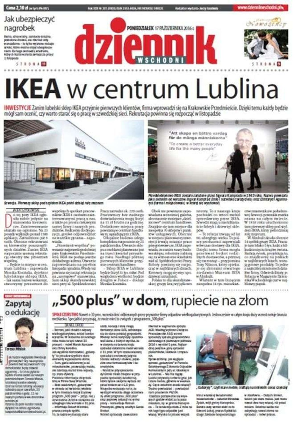 Pierwsza strona Dziennika Wschodniego z 17 października