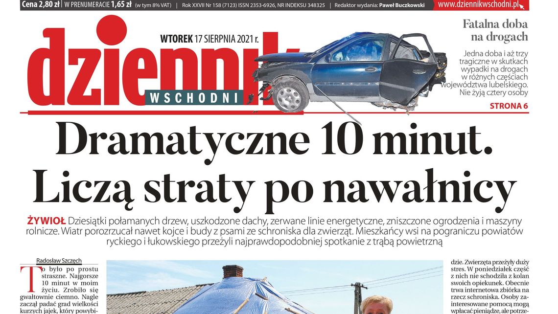  Pierwsza strona Dziennika Wschodniego z 17 sierpnia 2021 roku 