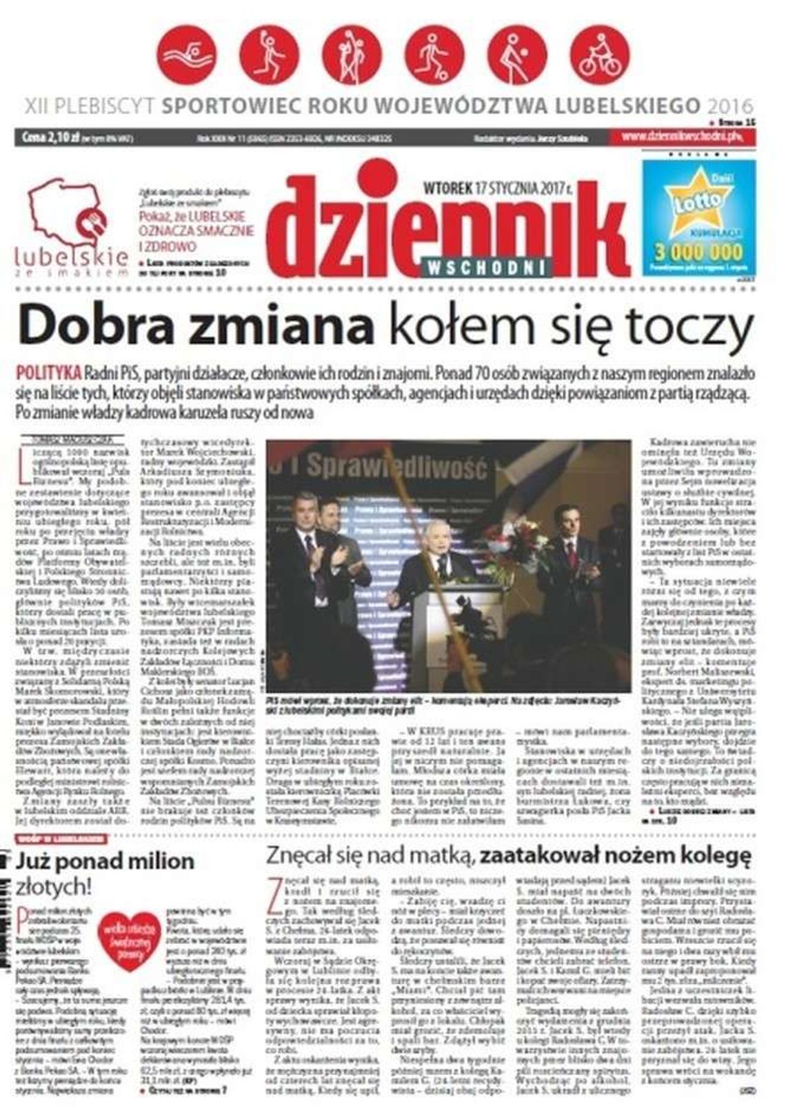 Pierwsza strona Dziennika Wschodniego z 17 stycznia 2017 roku