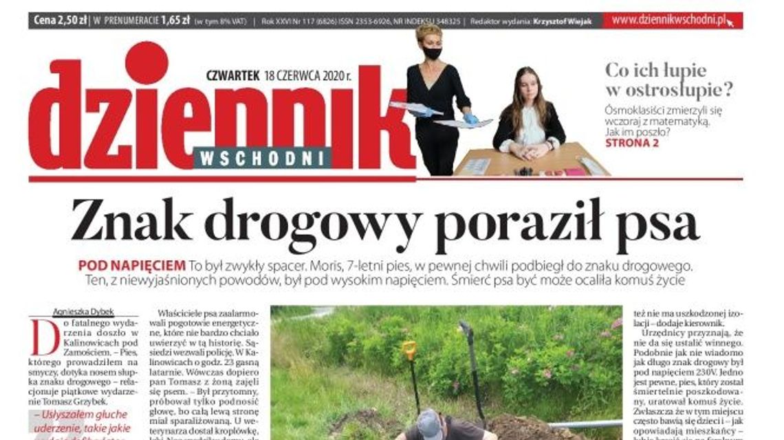 Pierwsza strona Dziennika Wschodniego z 18 czerwca 2020 r.