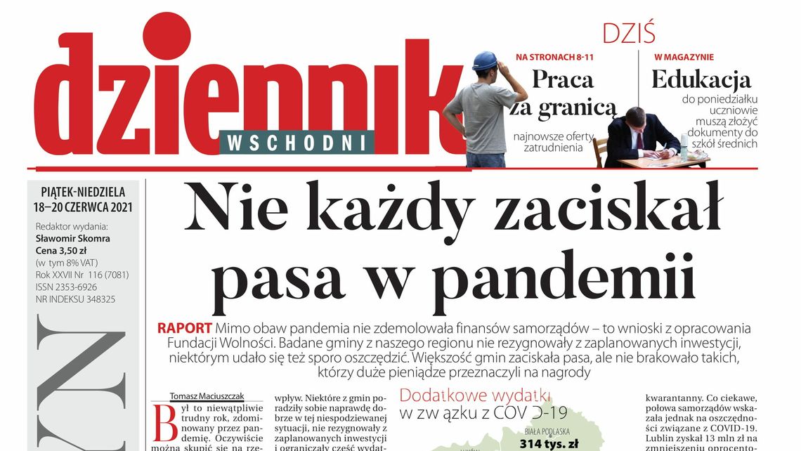  Pierwsza strona Dziennika Wschodniego z 18 czerwca 2021 r. 