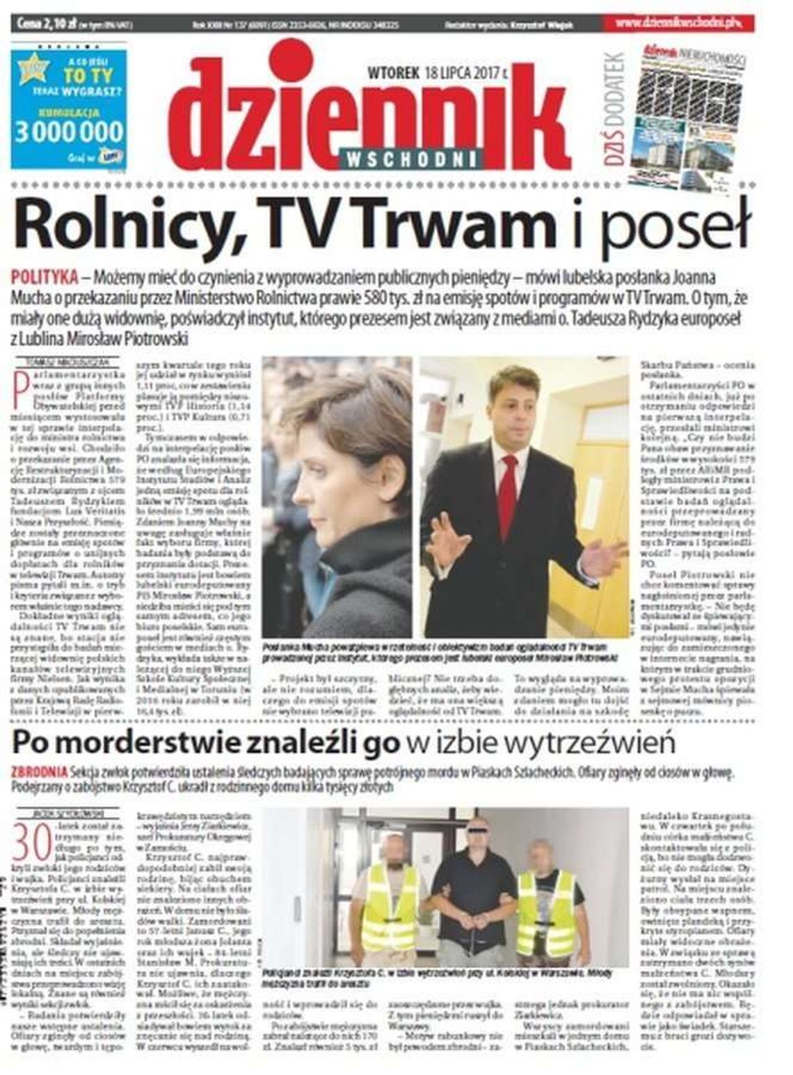 Pierwsza strona Dziennika Wschodniego z 18 lipca 2017 roku