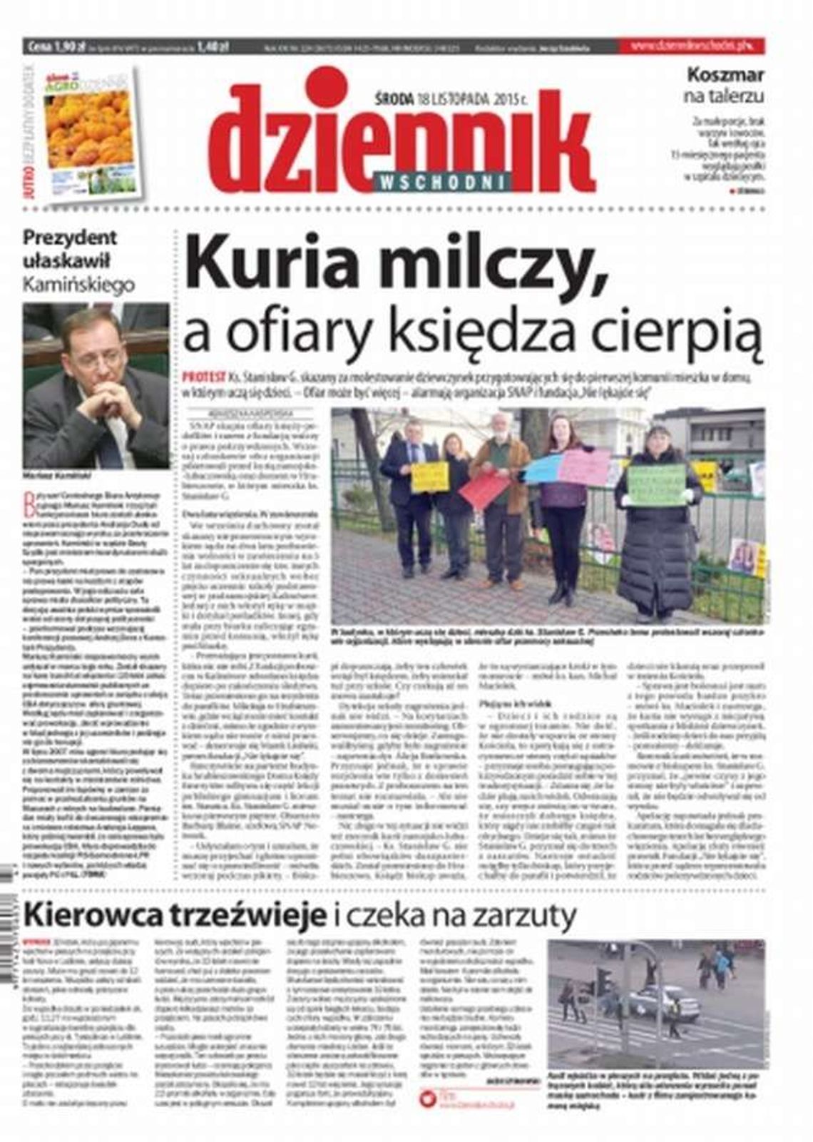 Pierwsza strona Dziennika Wschodniego z 18 listopada 2015