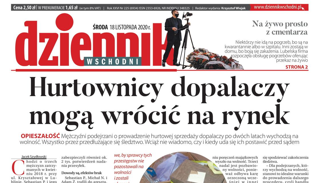 Pierwsza strona Dziennika Wschodniego z 18 listopada 2020 r.