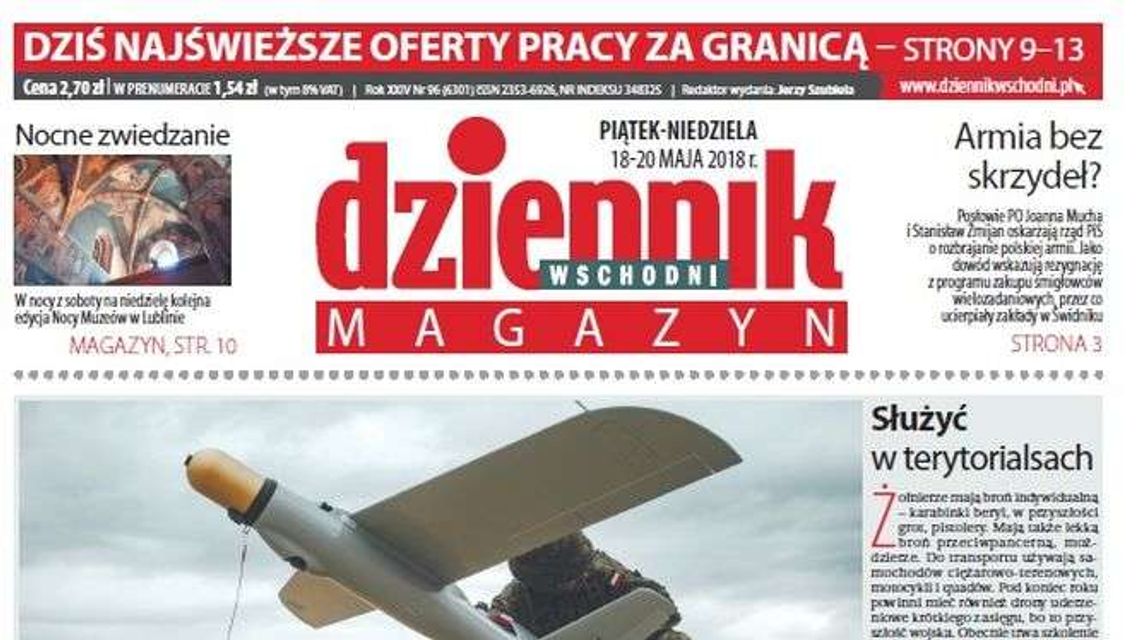 Pierwsza strona Dziennika Wschodniego z 18 maja 2018 roku