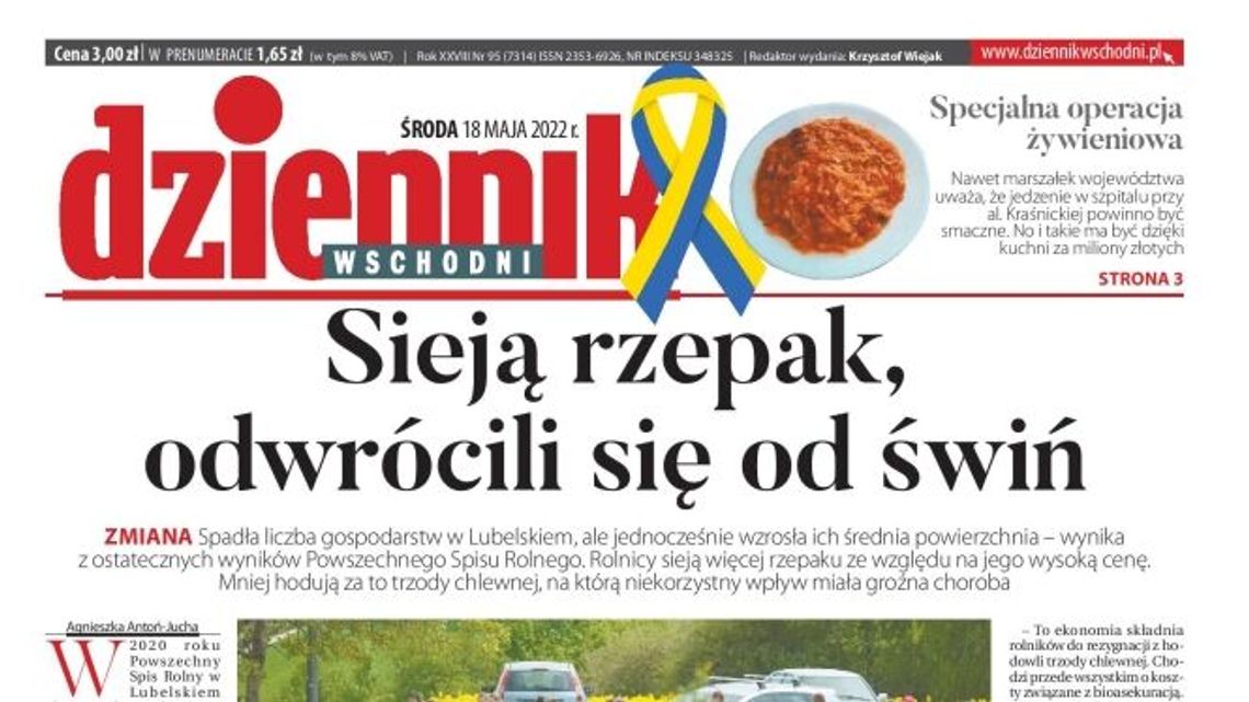 Pierwsza strona Dziennika Wschodniego z 18 maja 2022 r.