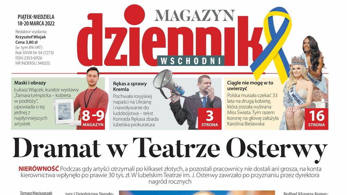  Pierwsza strona Dziennika Wschodniego z 18 marca 2022 r. 