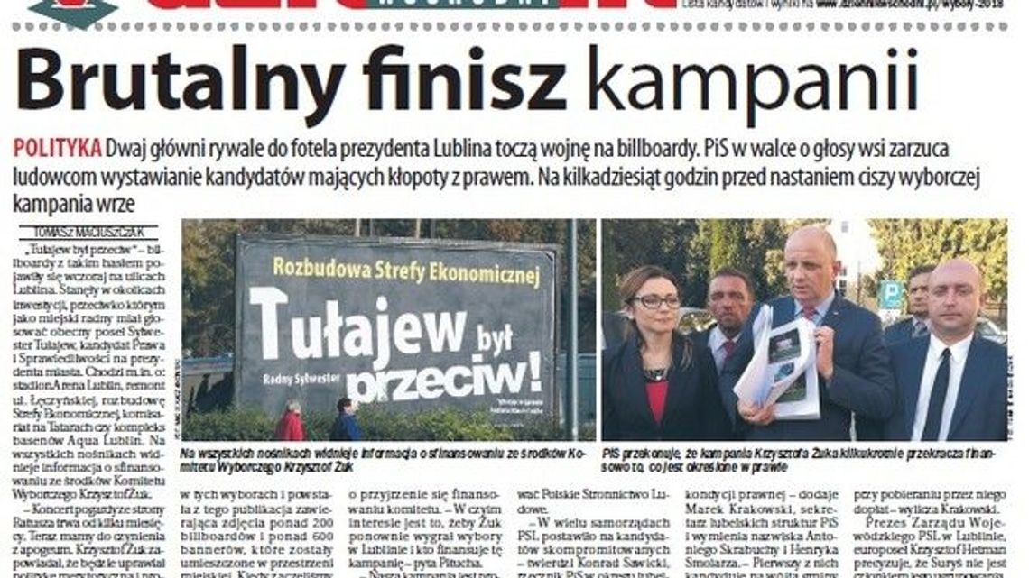 Pierwsza strona Dziennika Wschodniego z 18 października 2018 roku