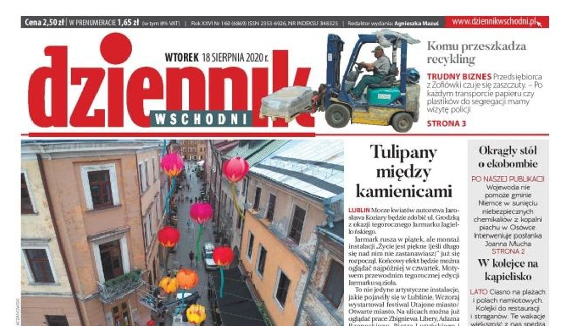 Pierwsza strona Dziennika Wschodniego z 18 sierpnia 2020 r.