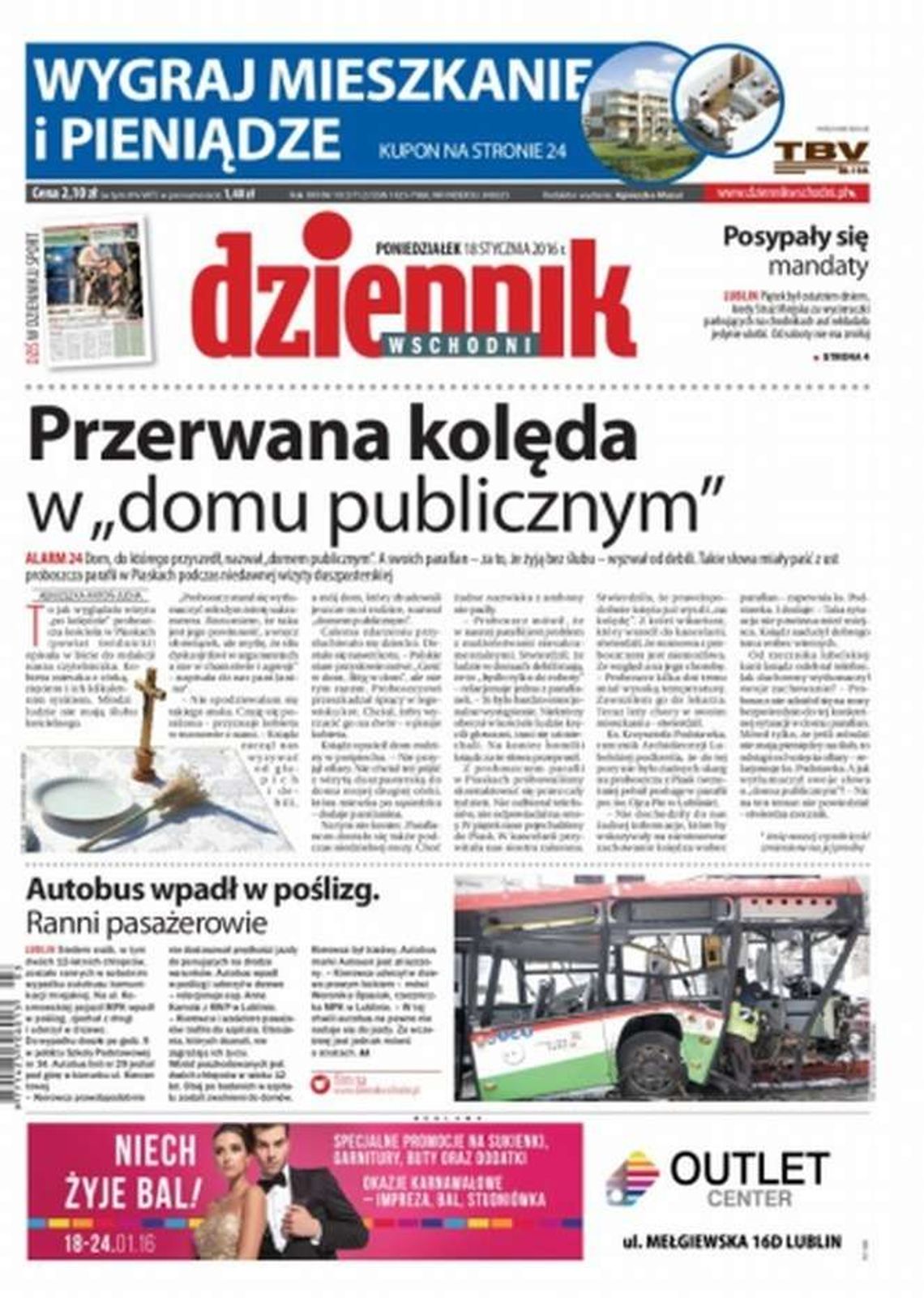 Pierwsza strona Dziennika Wschodniego z 18 stycznia 2016