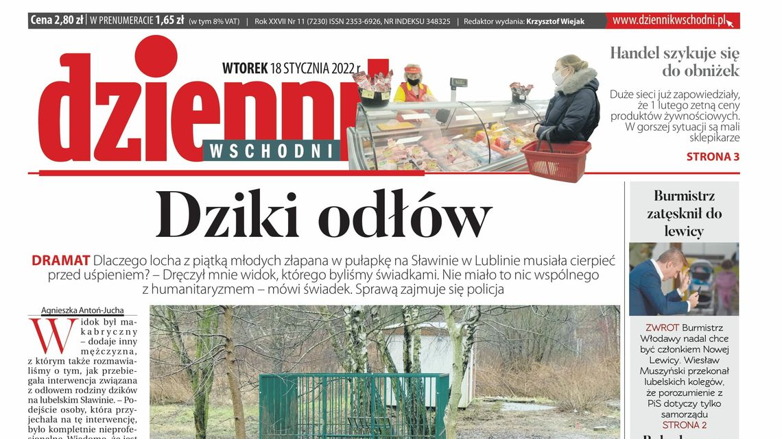  Pierwsza strona Dziennika Wschodniego z 18 stycznia 2022 r. 