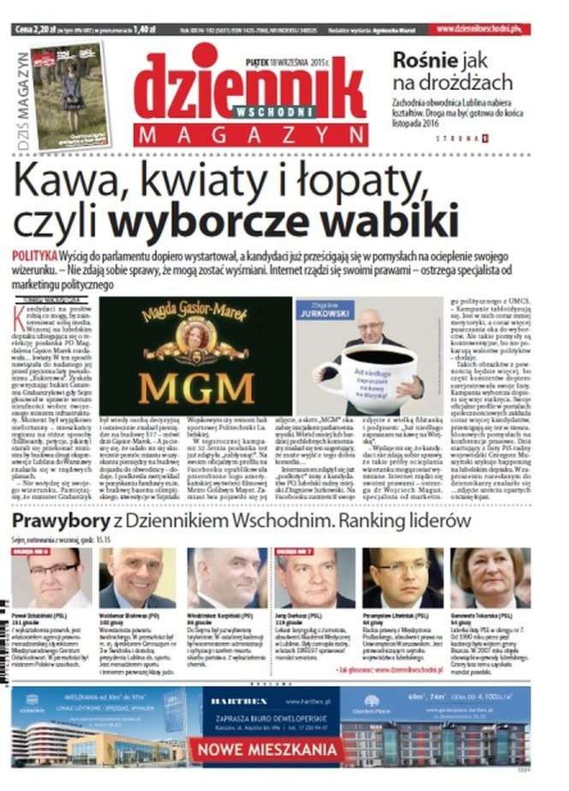 Pierwsza strona Dziennika Wschodniego z 18 września 2015 roku